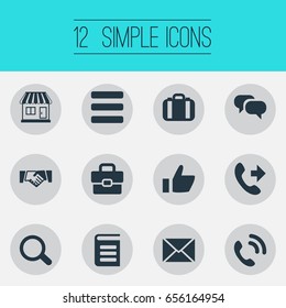 Vector Illustration Set Of Simple Company Icons. Elements Telephone, Manuscript, Letter And Other Synonyms Consulting, Bag And Good.