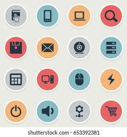 Vector Illustration Set Of Simple Computer Icons. Elements Select, Battery, Data Center And Other Synonyms Broadcast, Desktop And Bolt.