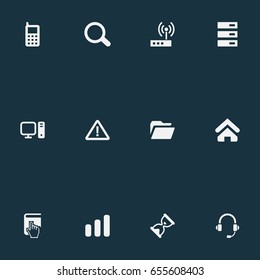 Vector Illustration Set Of Simple Computer Icons. Elements Select, Hourglass, Mobile And Other Synonyms Document, Book And Mobile.