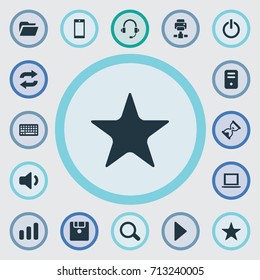 Vector Illustration Set Of Simple Computer Icons. Elements Reload, Folder, Magnifier And Other Synonyms Notebook, Sandglass And Cellphone.