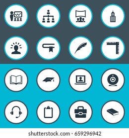Vector Illustration Set Of Simple Conference Icons. Elements Book, Communication, Academy And Other Synonyms Clipboard, University And Literature.