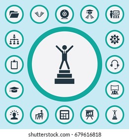 Vector Illustration Set Of Simple Conference Icons. Elements Structure, Master Degree, Archive And Other Synonyms Open, Folder And Businessman.