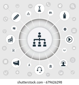 Vector Illustration Set Of Simple Conference Icons. Elements Success, Lecture, Literature And Other Synonyms Education, Structure And Teacher.