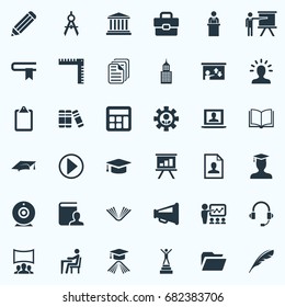 Vector Illustration Set Of Simple Conference Icons. Elements Success, Communication, Orator And Other Synonyms Count, Profile And Recruitment.