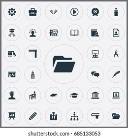 Vector Illustration Set Of Simple Conference Icons. Elements Demonstration, Student, Display And Other Synonyms Training, Manager And Building.