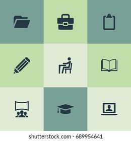 Vector Illustration Set Of Simple Conference Icons. Elements Archive, Publishing House, Drawing And Other Synonyms Admin, Education And Book.