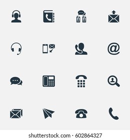 Vector Illustration Set Of Simple Connect Icons. Elements Dialogue, E-Mail Symbol, Postage And Other Synonyms House, Job And Earphone.