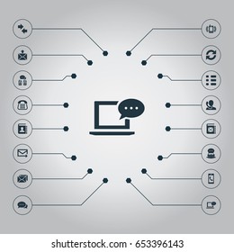 Vector Illustration Set Of Simple Connect Icons. Elements Contacts, Reload, Quick Post Delivery And Other Synonyms Comment, Dialogue And Directory.