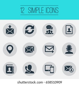 Vector Illustration Set Of Simple Connect Icons. Elements Communication, Epistle Author, Reload And Other Synonyms Mail, Device And Send.