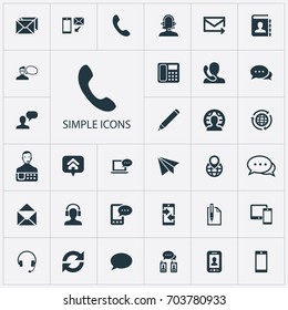 Vector Illustration Set Of Simple Connect Icons. Elements Speech Cloud, Education, Selfie And Other Synonyms Outgoing, Mailing And Bubble.