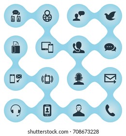 Vector Illustration Set Of Simple Connect Icons. Elements Speaking Human, Telefax, Location And Other Synonyms Device, Selfie And Hope.