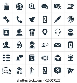 Vector Illustration Set Of Simple Connect Icons. Elements Correspondence, International Job, Postcard And Other Synonyms Dove, Public And Newsletter.