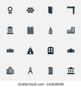 Vector Illustration Set Of Simple Construction Icons. Elements Residence, Engineer Tool, Shelter And Other Synonyms Shanty, Construction And Block.