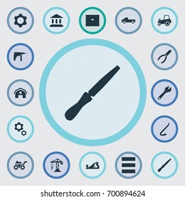 Vector Illustration Set Of Simple Construction Icons. Elements Hoisting Machine, Fretsaw, Saw And Other Synonyms Home, Task And Truck.