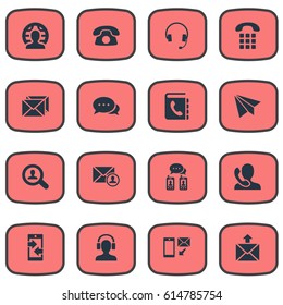 Vector Illustration Set Of Simple Contact Icons. Elements Posting, New-Come Letter, Earpiece And Other Synonyms Mailing, Calling And Send.