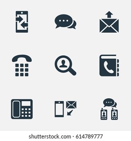Vector Illustration Set Of Simple Contact Icons. Elements Monitor, House Phone, Job Research And Other Synonyms Mailing, Handset And Send.