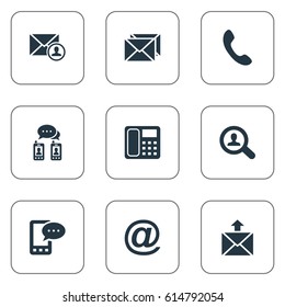 Vector Illustration Set Of Simple Contact Icons. Elements Postage, Posting, Telephone Switchboard And Other Synonyms Talking, Phone And Mail.