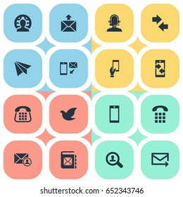 Vector Illustration Set Of Simple Contact Icons. Elements Touch Screen, Job Research, Left Right Arrows And Other Synonyms Aircraft, Epistle And Global.