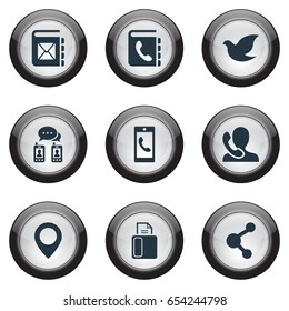 Vector Illustration Set Of Simple Contact Icons. Elements Speaking Human, Address Book, Pin And Other Synonyms Calling, Address And Call.