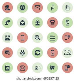 Vector Illustration Set Of Simple Contact Icons. Elements Education, Cellular Appliance, Open Envelope And Other Synonyms Worldwide, Update And Information.