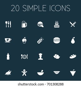 Vector Illustration Set Of Simple Cooking Icons. Elements Hot Dish, Sandwich, Loaf Synonyms Silverware, Chef And Christmas.