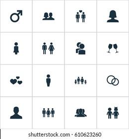 Vector Illustration Set Of Simple Couple Icons. Elements Gay, Male, Spouse And Other Synonyms Mother, Girl And Husband.