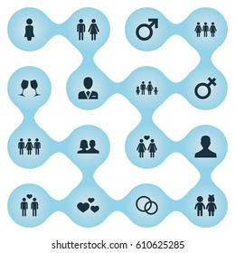 Vector Illustration Set Of Simple Couple Icons. Elements Candidate, Alternative, Husband Synonyms Lawyer, People And Man.