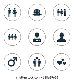 Vector Illustration Set Of Simple Couple Icons. Elements Dissolve The Marriage, Candidate, Husband Synonyms Pair, Choice And Gay.