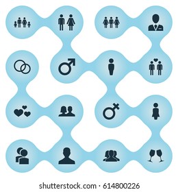 Vector Illustration Set Of Simple Couple Icons. Elements Barrister, Male, Madame And Other Synonyms Divorce, Male And Man.