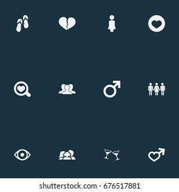 Vector Illustration Set Of Simple Couple Icons. Elements Family, Divorce, Celebration And Other Synonyms People, Family And Alternative.