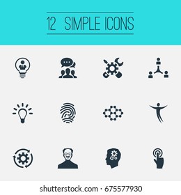 Vector Illustration Set Of Simple Creative Icons. Elements Connection, Renovation, Setting Reload And Other Synonyms Happy, Scholar And Setting.