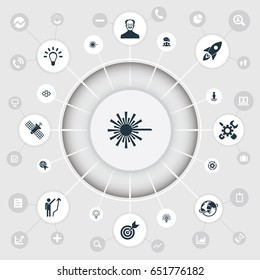 Vector Illustration Set Of Simple Creativity Icons. Elements Choose, Development, Power And Other Synonyms Human, Communicator And Professor.