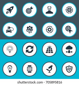 Vector Illustration Set Of Simple Creativity Icons. Elements Change, Server, Shield And Other Synonyms Scholar, Energy And Cloud.