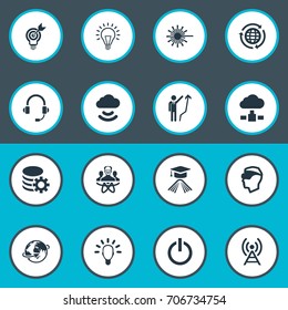 Vector Illustration Set Of Simple Creativity Icons. Elements Education, Gear, Physicist And Other Synonyms Member, Storage And Profile.