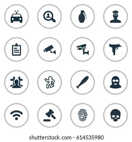 Vector Illustration Set Of Simple Crime Icons. Elements Identification, Internet, Explode And Other Synonyms Alarm, Safety And Board.