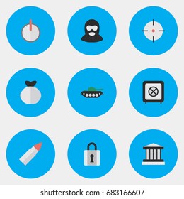 Vector Illustration Set Of Simple Crime Icons. Elements Safe, Grille, Closed And Other Synonyms Safe, Vault And Armored.