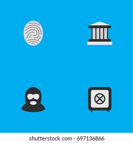 Vector Illustration Set Of Simple Crime Icons. Elements Criminal, Vault, Grille And Other Synonyms Fingerprint, Protection And Jail.
