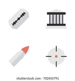 Vector Illustration Set Of Simple Crime Icons. Elements Shot, Blade, Target And Other Synonyms Gun, Target And Razor.