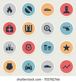 Vector Illustration Set Of Simple Crime Icons. Elements Medicine, Narcotic, Prison And Other Synonyms Drive, Safety And Policeman.