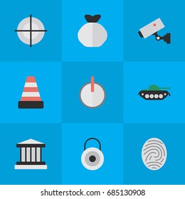 Vector Illustration Set Of Simple Criminal Icons. Elements Grille, Isolated, Safe And Other Synonyms Key, Lock And Goal.