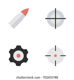 Vector Illustration Set Of Simple Criminal Icons. Elements Target, Sniper, Cogwheel And Other Synonyms Cogwheel, Sniper And Shot.