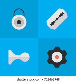 Vector Illustration Set Of Simple Criminal Icons. Elements Blade, Hunting, Lock And Other Synonyms Cogwheel, Lock And Razor.