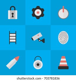 Vector Illustration Set Of Simple Criminal Icons. Elements Bioskyner, Shot, Stairs And Other Synonyms Close, Closed And Camera.