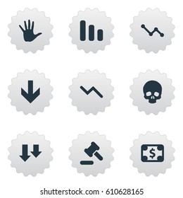 Vector Illustration Set Of Simple Crisis Icons. Elements Descending, Info Graph, Palm And Other Synonyms Graph, Arm And Head.