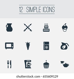 Vector Illustration Set Of Simple Cuisine Icons. Elements Bbq, Cake, Fridge And Other Synonyms Fork, Bbq And Vegetable.