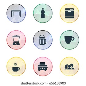 Vector Illustration Set Of Simple Cuisine Icons. Elements Breakfast, Beverage, Juicer And Other Synonyms Table, Mug And Glass.
