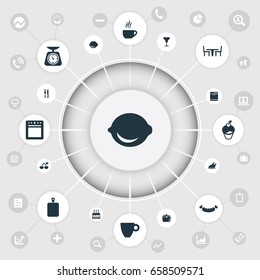 Vector Illustration Set Of Simple Cuisine Icons. Elements Breakfast, Grilled Poultry, Anniversary Desert And Other Synonyms Cup, Dinning And Organic.