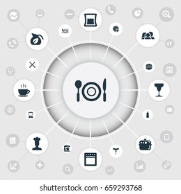 Vector Illustration Set Of Simple Cuisine Icons. Elements Bbq, Hot Dog, Tortilla And Other Synonyms Chef, Restaurant And Tool.