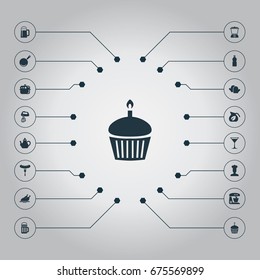 Vector Illustration Set Of Simple Cuisine Icons. Elements Cocktail, Infuser, Vase And Other Synonyms Cupcake, Machine And Jug.