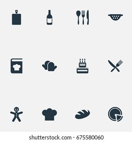 Vector Illustration Set Of Simple Cuisine Icons. Elements Chief Cook, Recipes, Italian Cuisine And Other Synonyms Cutlery, Recipes And Italy.